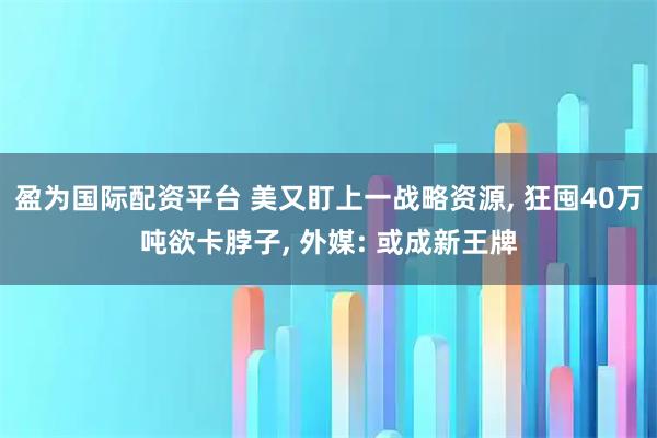 盈为国际配资平台 美又盯上一战略资源, 狂囤40万吨欲卡脖子, 外媒: 或成新王牌